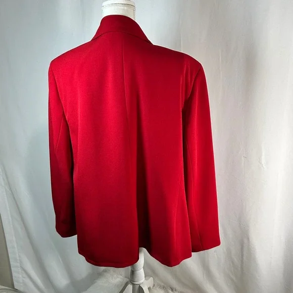 KASPER Red Waterfall Collar Draped Open Front Blazer Jacket Women's Plus 24W - Picture 4 of 7